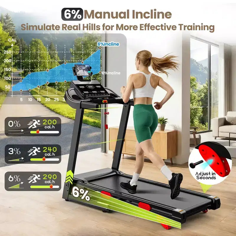Tapis de course à moteur silencieux de 3,75 CV avec inclinaison, capacité de 150 kg, écran LED, 105 programmes et connectivité Bluetooth