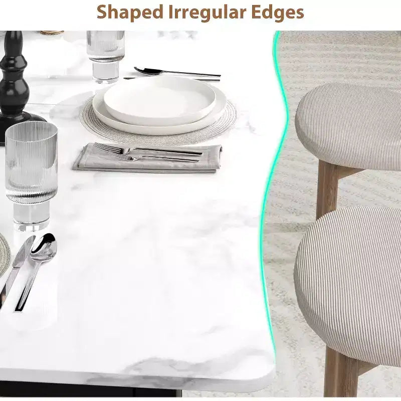 Table à manger moderne, grande table de cuisine de 200 cm pour 6-8 personnes, structure en métal, design unique en vagues horizontales, résistante à l'eau et aux rayures, pour la cuisine