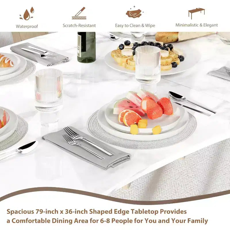 Table à manger moderne, grande table de cuisine de 200 cm pour 6-8 personnes, structure en métal, design unique en vagues horizontales, résistante à l'eau et aux rayures, pour la cuisine