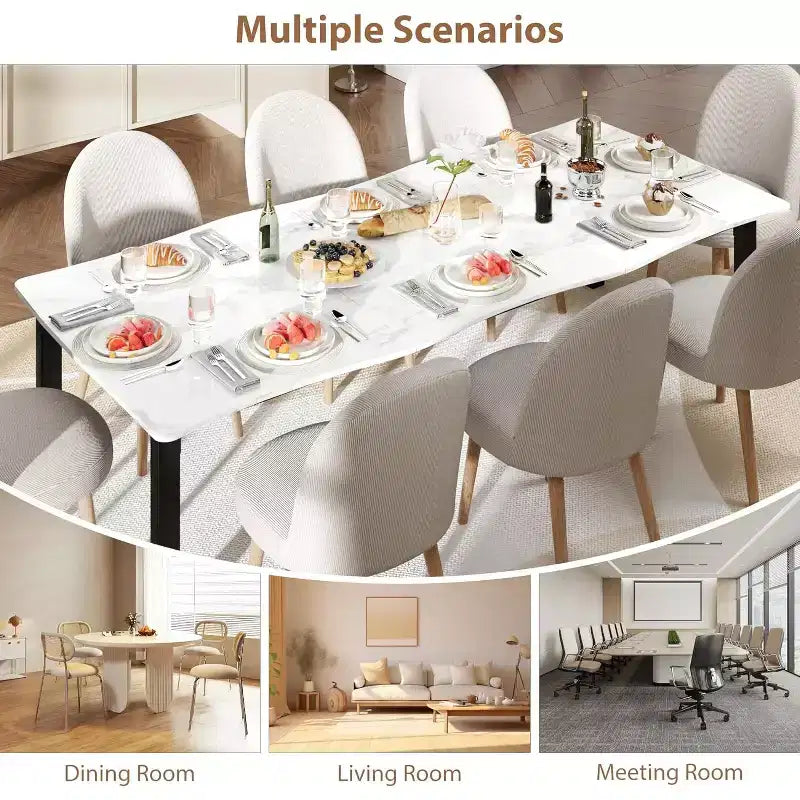 Table à manger moderne, grande table de cuisine de 200 cm pour 6-8 personnes, structure en métal, design unique en vagues horizontales, résistante à l'eau et aux rayures, pour la cuisine