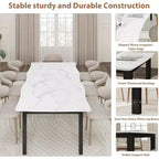 Table à manger moderne, grande table de cuisine de 200 cm pour 6-8 personnes, structure en métal, design unique en vagues horizontales, résistante à l'eau et aux rayures, pour la cuisine