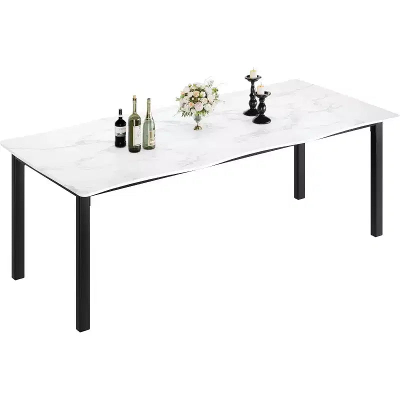 Table à manger moderne, grande table de cuisine de 200 cm pour 6-8 personnes, structure en métal, design unique en vagues horizontales, résistante à l'eau et aux rayures, pour la cuisine