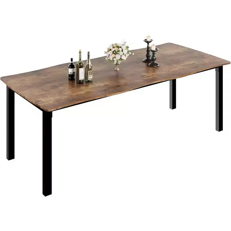 Table à manger moderne, grande table de cuisine de 200 cm pour 6-8 personnes, structure en métal, design unique en vagues horizontales, résistante à l'eau et aux rayures, pour la cuisine