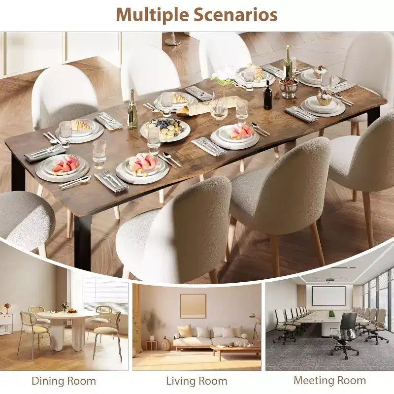 Table à manger moderne, grande table de cuisine de 200 cm pour 6-8 personnes, structure en métal, design unique en vagues horizontales, résistante à l'eau et aux rayures, pour la cuisine