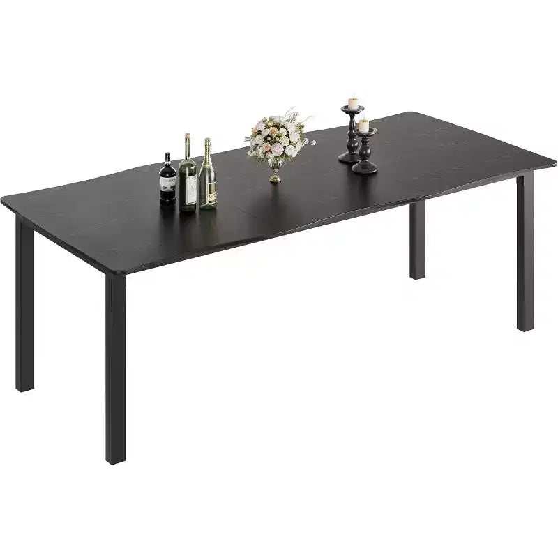 Table à manger moderne, grande table de cuisine de 200 cm pour 6-8 personnes, structure en métal, design unique en vagues horizontales, résistante à l'eau et aux rayures, pour la cuisine