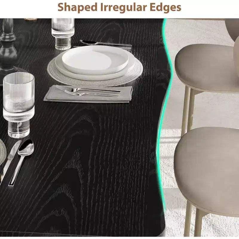 Table à manger moderne, grande table de cuisine de 200 cm pour 6-8 personnes, structure en métal, design unique en vagues horizontales, résistante à l'eau et aux rayures, pour la cuisine