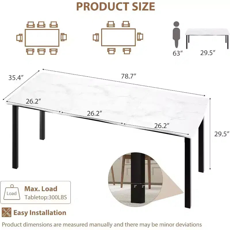 Table à manger moderne, grande table de cuisine de 200 cm pour 6-8 personnes, structure en métal, design unique en vagues horizontales, résistante à l'eau et aux rayures, pour la cuisine