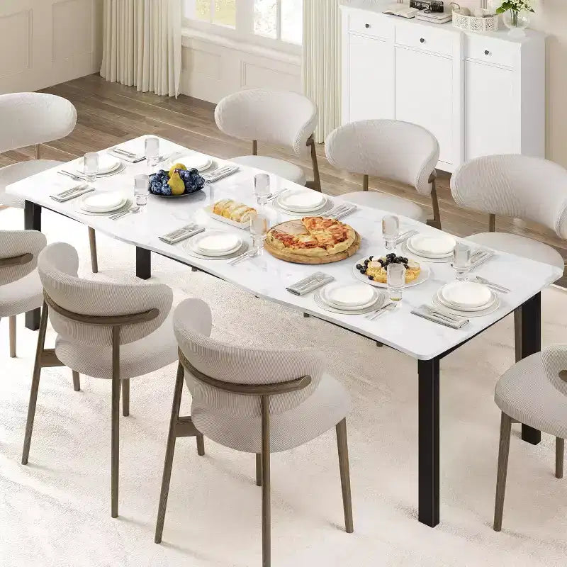 Table à manger moderne, grande table de cuisine de 200 cm pour 6-8 personnes, structure en métal, design unique en vagues horizontales, résistante à l'eau et aux rayures, pour la cuisine