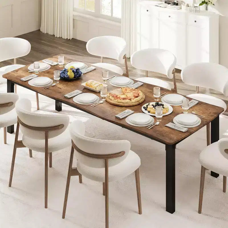 Table à manger moderne, grande table de cuisine de 200 cm pour 6-8 personnes, structure en métal, design unique en vagues horizontales, résistante à l'eau et aux rayures, pour la cuisine