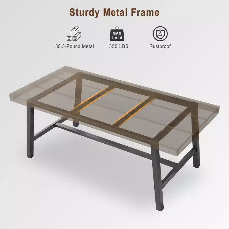 Table de salle à manger de 180 cm pour 6 à 8 personnes, table à manger extérieure/intérieure avec cadre en métal, table de cuisine avec grand plateau pour salle à manger, salon, cuisine