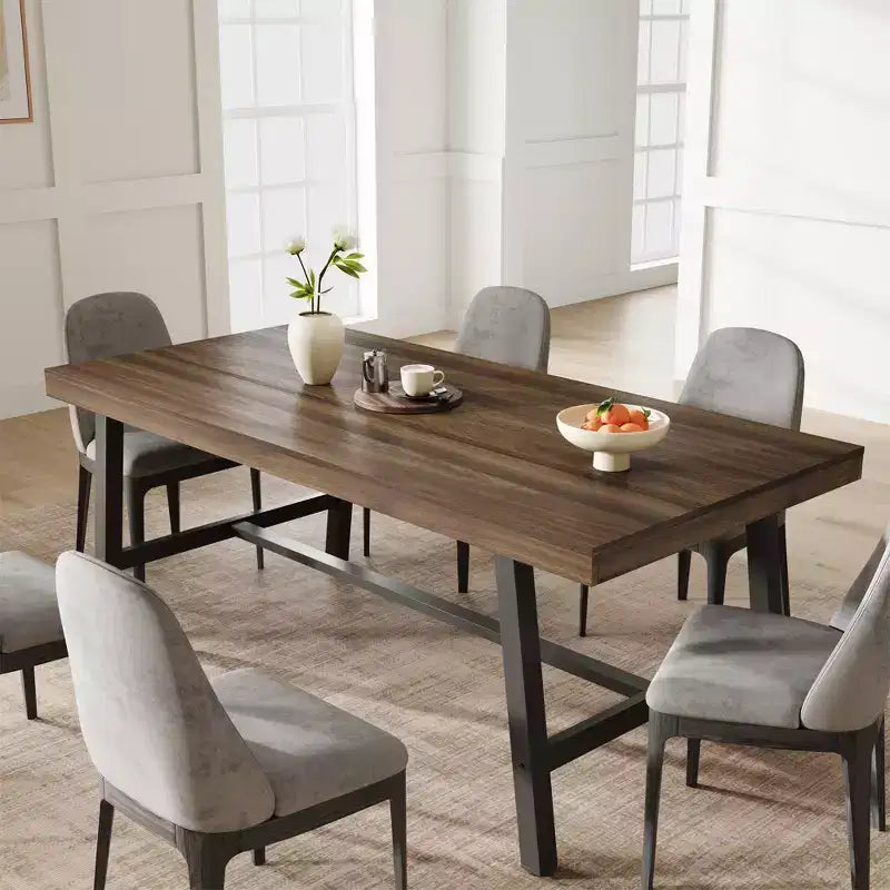 Table de salle à manger de 180 cm pour 6 à 8 personnes, table à manger extérieure/intérieure avec cadre en métal, table de cuisine avec grand plateau pour salle à manger, salon, cuisine