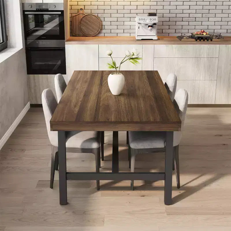 Table de salle à manger de 180 cm pour 6 à 8 personnes, table à manger extérieure/intérieure avec cadre en métal, table de cuisine avec grand plateau pour salle à manger, salon, cuisine