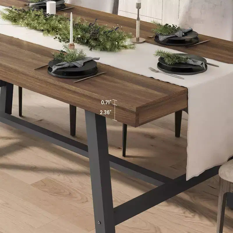 Table de salle à manger de 180 cm pour 6 à 8 personnes, table à manger extérieure/intérieure avec cadre en métal, table de cuisine avec grand plateau pour salle à manger, salon, cuisine