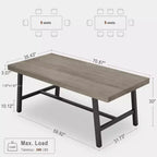 Table de salle à manger de 180 cm pour 6 à 8 personnes, table à manger extérieure/intérieure avec cadre en métal, table de cuisine avec grand plateau pour salle à manger, salon, cuisine