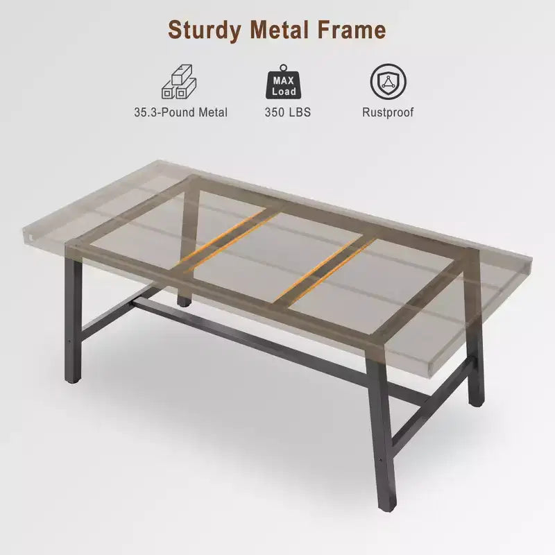 Table de salle à manger de 180 cm pour 6 à 8 personnes, table à manger extérieure/intérieure avec cadre en métal, table de cuisine avec grand plateau pour salle à manger, salon, cuisine