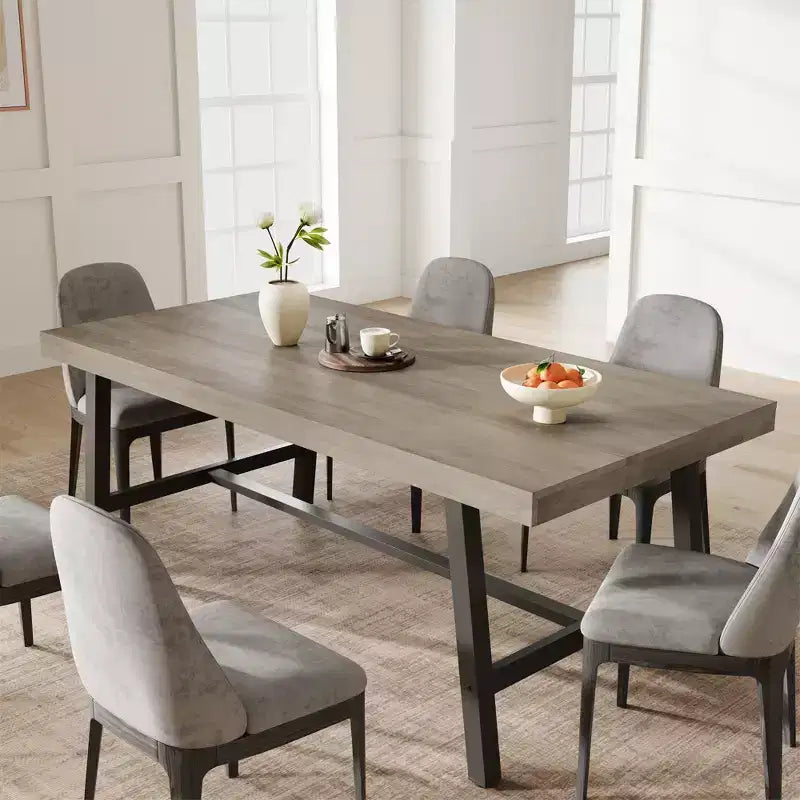 Table de salle à manger de 180 cm pour 6 à 8 personnes, table à manger extérieure/intérieure avec cadre en métal, table de cuisine avec grand plateau pour salle à manger, salon, cuisine