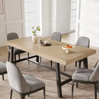 Table de salle à manger de 180 cm pour 6 à 8 personnes, table à manger extérieure/intérieure avec cadre en métal, table de cuisine avec grand plateau pour salle à manger, salon, cuisine