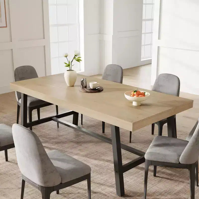 Table de salle à manger de 180 cm pour 6 à 8 personnes, table à manger extérieure/intérieure avec cadre en métal, table de cuisine avec grand plateau pour salle à manger, salon, cuisine