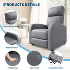 Fauteuil Inclinable Individuel Confortable avec Dossier et Repose-Pieds Réglables, Revêtement Aspect Lin, Idéal pour Salon et Chambre à Coucher