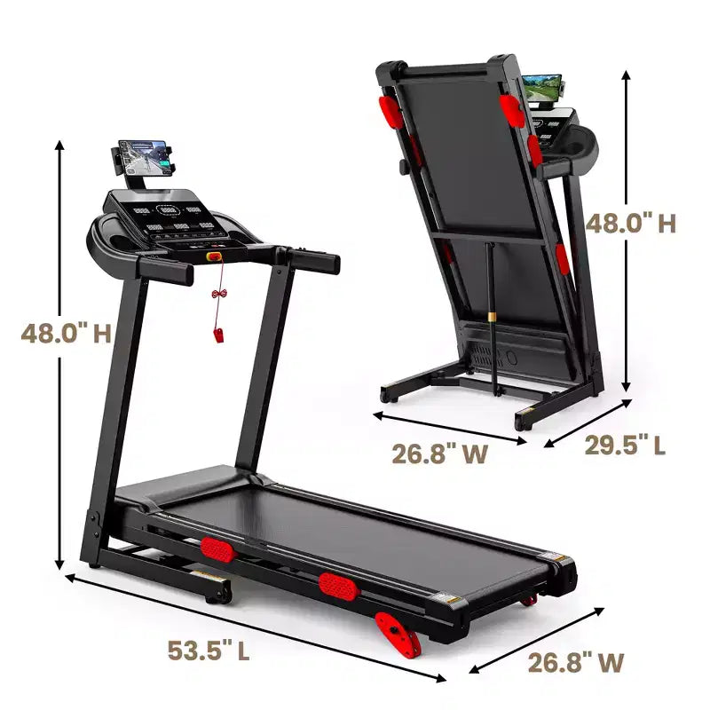 Tapis de course incliné 14,5 km/h, capacité de 150 kg, tapis de course pliable portable pour la maison, moteur 3,5 CV, tapis de course de jogging/marche avec contrôle par application, 105 programmes