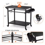 3-Tier Rolling Outdoor Grill Cart and BBQ Prep Table with Wheels, Pizza Oven Stand with Mesh Racks and Utensil Hooks for Patio, Camping and Parties