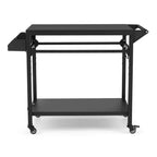 3-Tier Rolling Outdoor Grill Cart and BBQ Prep Table with Wheels, Pizza Oven Stand with Mesh Racks and Utensil Hooks for Patio, Camping and Parties
