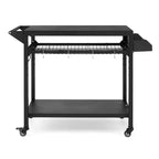 3-Tier Rolling Outdoor Grill Cart and BBQ Prep Table with Wheels, Pizza Oven Stand with Mesh Racks and Utensil Hooks for Patio, Camping and Parties
