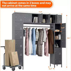 Meuble de rangement métallique multifonctionnel - Casiers de rangement de 198 cm de haut avec 16 portes et tringle de suspension pour bureau, maison, école, salle de sport, gris foncé
