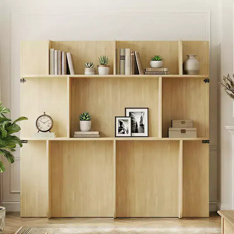 Mjkone 2-in-1 Invisible Murphy Bed with Shelf Storage, Queen Size, Natural Wood (Mattress Not Included)