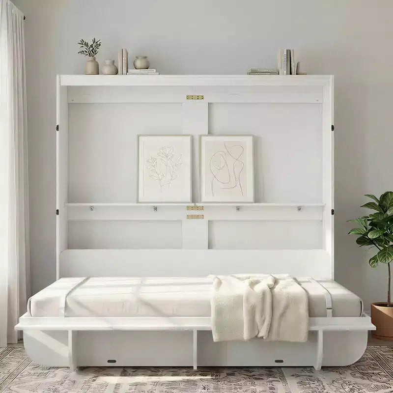 Mjkone 2-in-1 Invisible Murphy Bed with Shelf Storage, Queen Size, Natural Wood (Mattress Not Included)