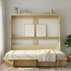 Mjkone 2-in-1 Invisible Murphy Bed with Shelf Storage, Queen Size, Natural Wood (Mattress Not Included)