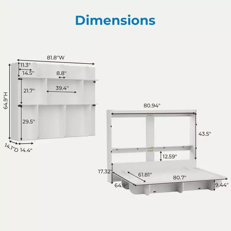 Mjkone 2-in-1 Invisible Murphy Bed with Shelf Storage, Queen Size, Natural Wood (Mattress Not Included)