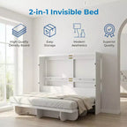 Mjkone 2-in-1 Invisible Murphy Bed with Shelf Storage, Queen Size, Natural Wood (Mattress Not Included)