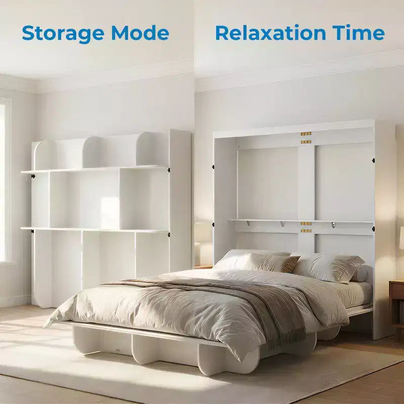 Mjkone 2-in-1 Invisible Murphy Bed with Shelf Storage, Queen Size, Natural Wood (Mattress Not Included)