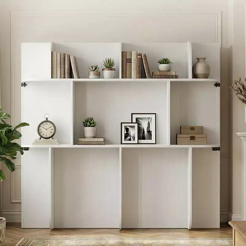 Mjkone 2-in-1 Invisible Murphy Bed with Shelf Storage, Queen Size, Natural Wood (Mattress Not Included)