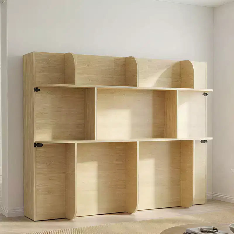 Mjkone 2-in-1 Invisible Murphy Bed with Shelf Storage, Queen Size, Natural Wood (Mattress Not Included)