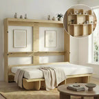 Mjkone 2-in-1 Invisible Murphy Bed with Shelf Storage, Queen Size, Natural Wood (Mattress Not Included)