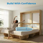 Mjkone 2-in-1 Invisible Murphy Bed with Shelf Storage, Queen Size, Natural Wood (Mattress Not Included)