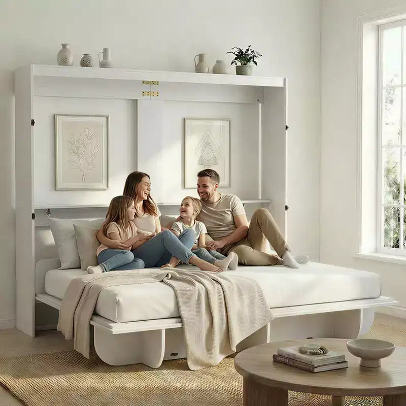 Mjkone 2-in-1 Invisible Murphy Bed with Shelf Storage, Queen Size, Natural Wood (Mattress Not Included)