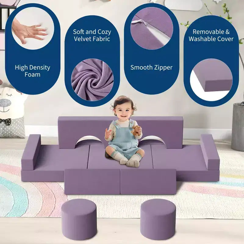 Canapé de jeu modulaire pour enfants, canapé d'explorateur 13 pièces pour enfants, canapé de jeu convertible en mousse pour chambre à coucher et salle de jeux, canapé gris 2 places pour enfants