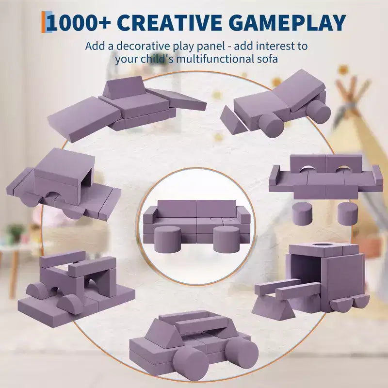 Canapé de jeu modulaire pour enfants, canapé d'explorateur 13 pièces pour enfants, canapé de jeu convertible en mousse pour chambre à coucher et salle de jeux, canapé gris 2 places pour enfants