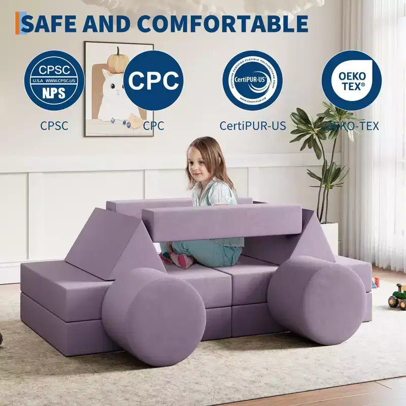Canapé de jeu modulaire pour enfants, canapé d'explorateur 13 pièces pour enfants, canapé de jeu convertible en mousse pour chambre à coucher et salle de jeux, canapé gris 2 places pour enfants