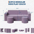 Canapé de jeu modulaire pour enfants, canapé d'explorateur 13 pièces pour enfants, canapé de jeu convertible en mousse pour chambre à coucher et salle de jeux, canapé gris 2 places pour enfants