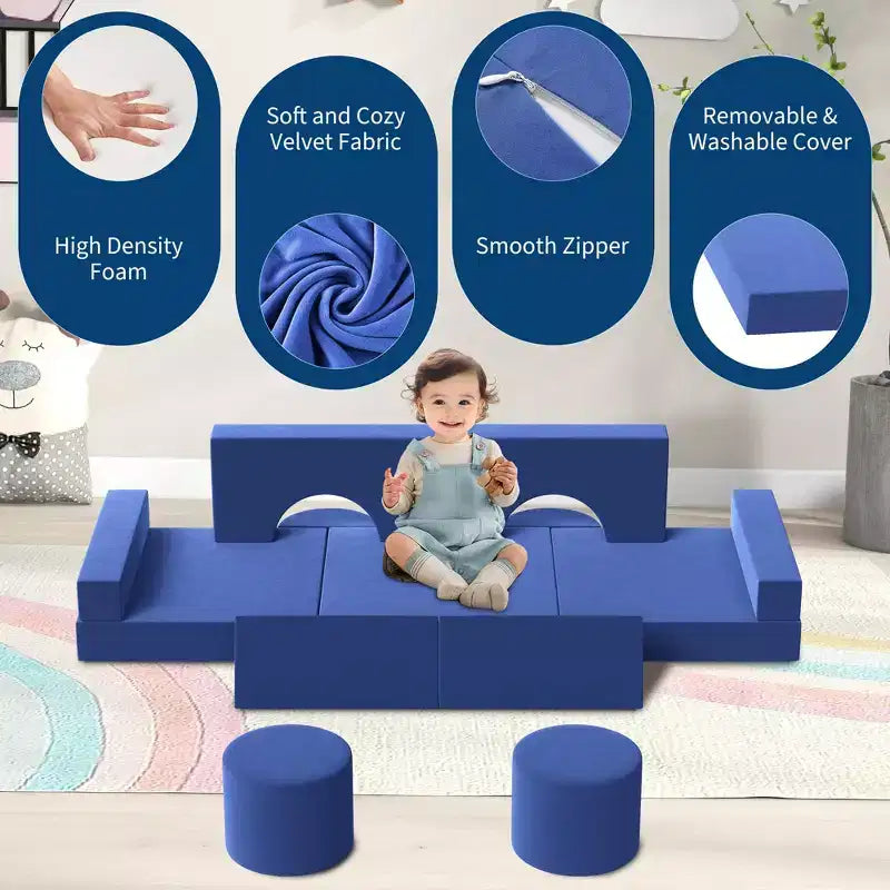 Canapé de jeu modulaire pour enfants, canapé d'explorateur 13 pièces pour enfants, canapé de jeu convertible en mousse pour chambre à coucher et salle de jeux, canapé gris 2 places pour enfants