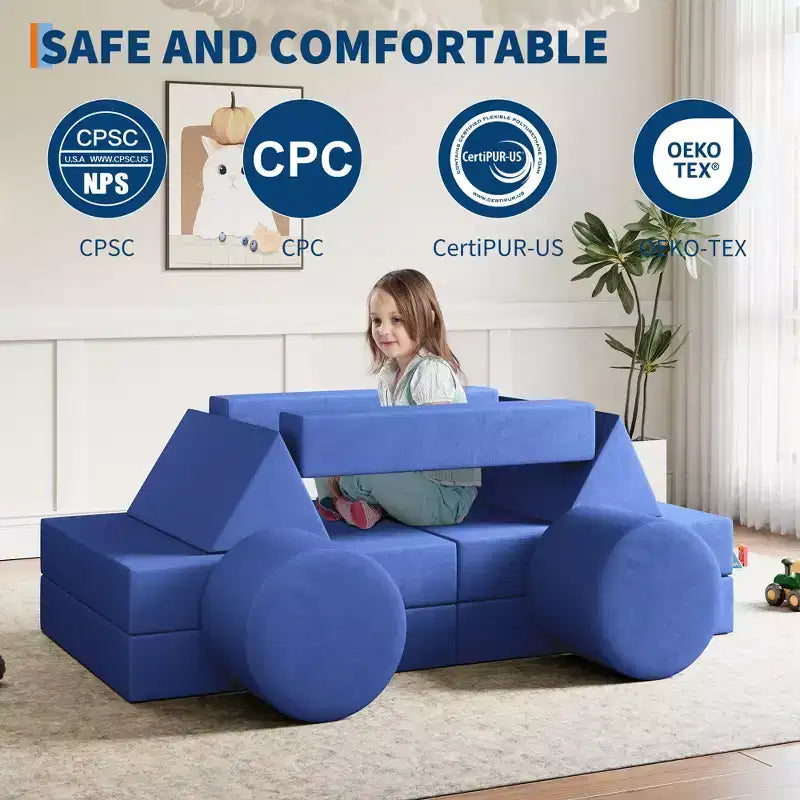 Canapé de jeu modulaire pour enfants, canapé d'explorateur 13 pièces pour enfants, canapé de jeu convertible en mousse pour chambre à coucher et salle de jeux, canapé gris 2 places pour enfants