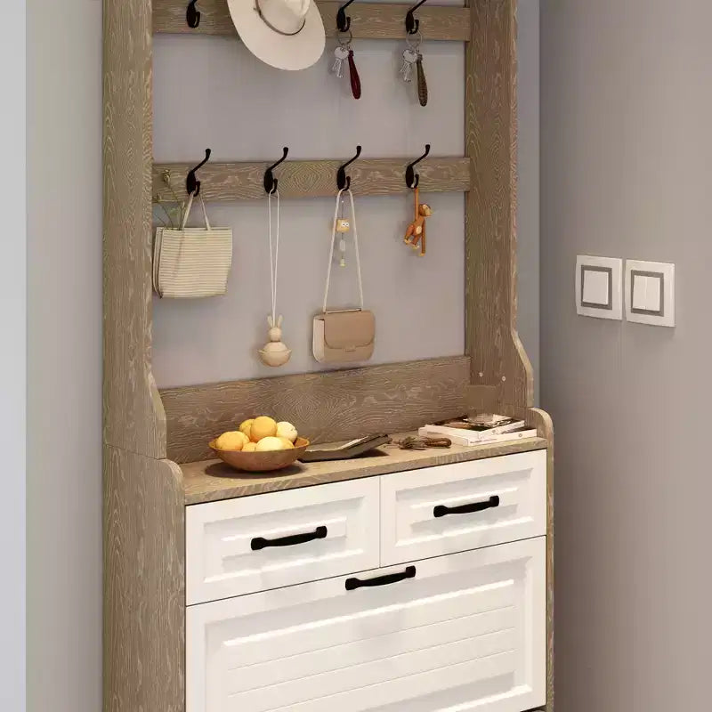 Meuble à chaussures CHÊNE avec 3 portes, 2 tiroirs et penderie