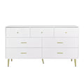 Seven Drawers Large Chest Of Drawers Cabinet With Golden Handle And Golden Legs White