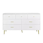 Seven Drawers Large Chest Of Drawers Cabinet With Golden Handle And Golden Legs White