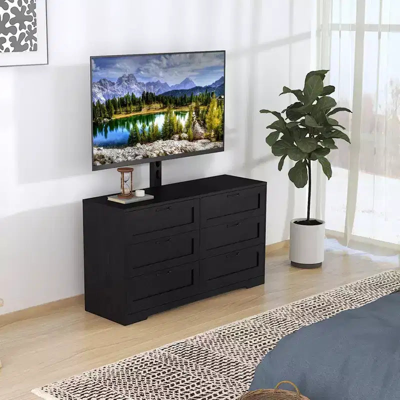 Meuble TV avec support et 6 tiroirs. Meuble TV pour téléviseurs de 32 à 80 pouces. Console multimédia réglable en hauteur pour chambre et salon.