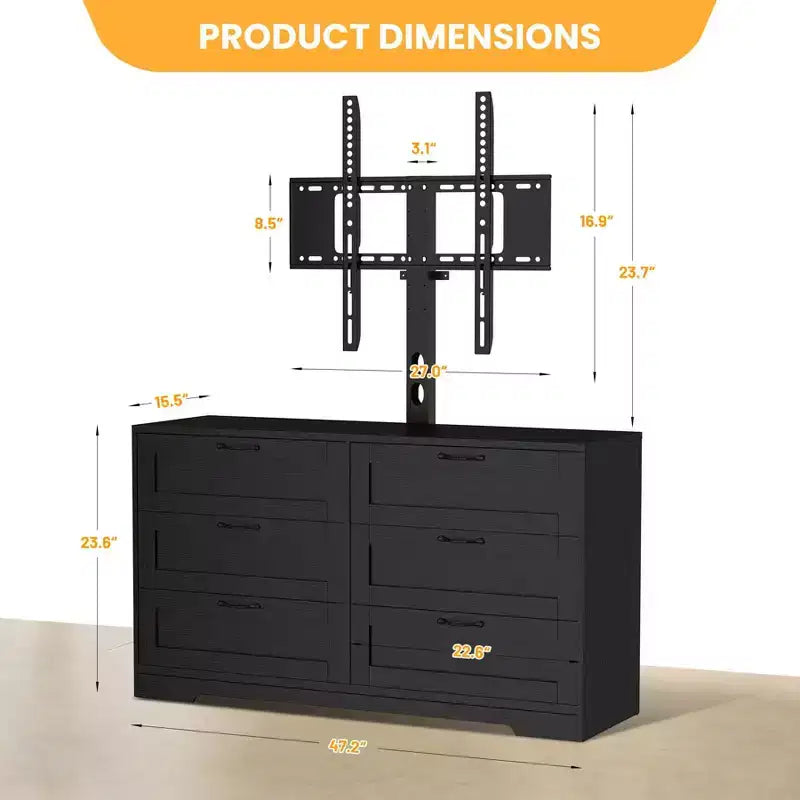 Meuble TV avec support et 6 tiroirs. Meuble TV pour téléviseurs de 32 à 80 pouces. Console multimédia réglable en hauteur pour chambre et salon.